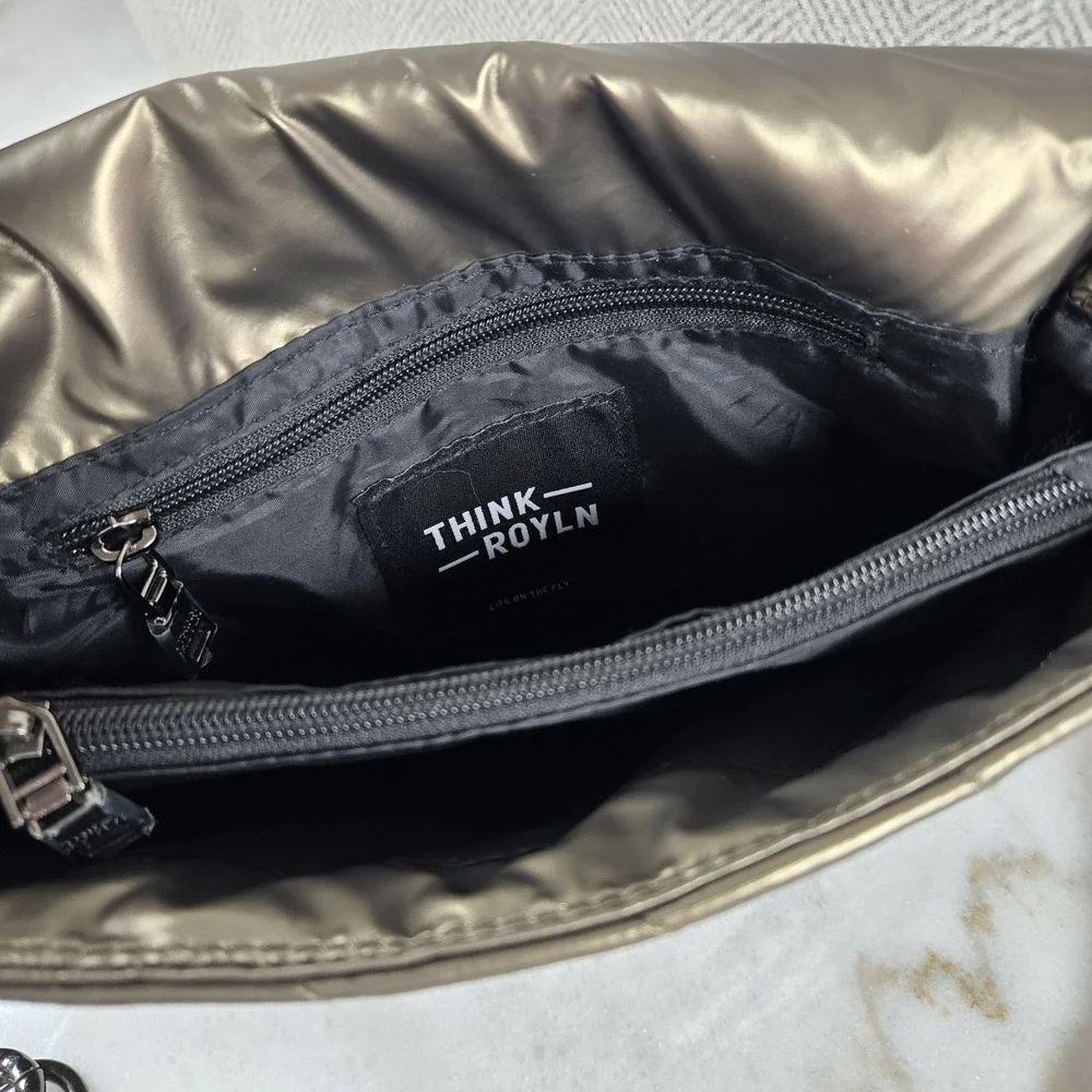 THINK ROLYN Quilted Puffer Bar Bag Metallic Bronze/Gilded Bronze Gunmetal Chain